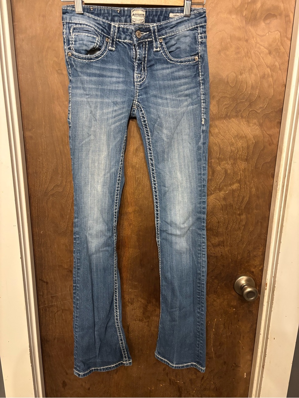 Anoname Light Blue Flare Jeans with Contrast Stitching